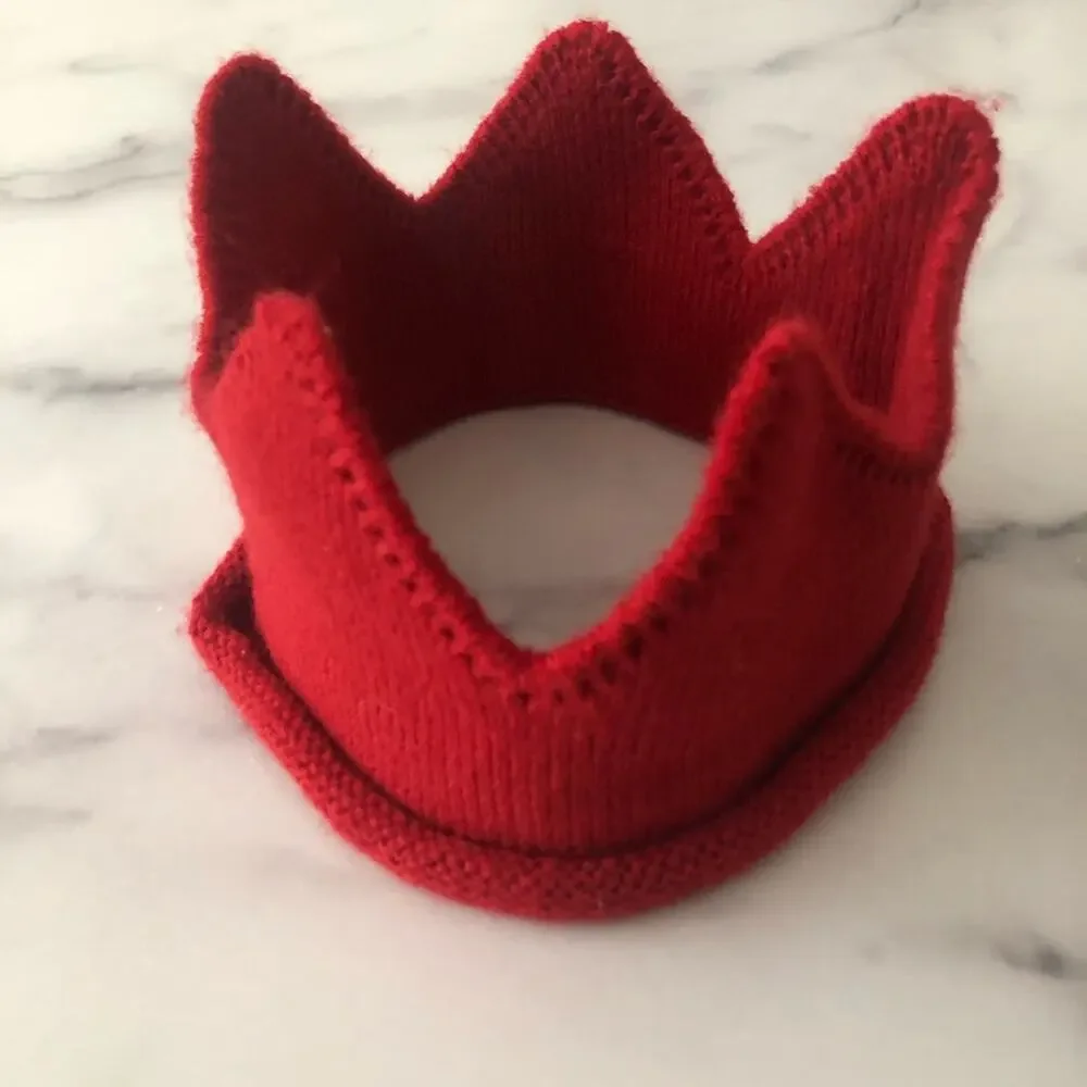 Red knit baby crown birthday holiday photography